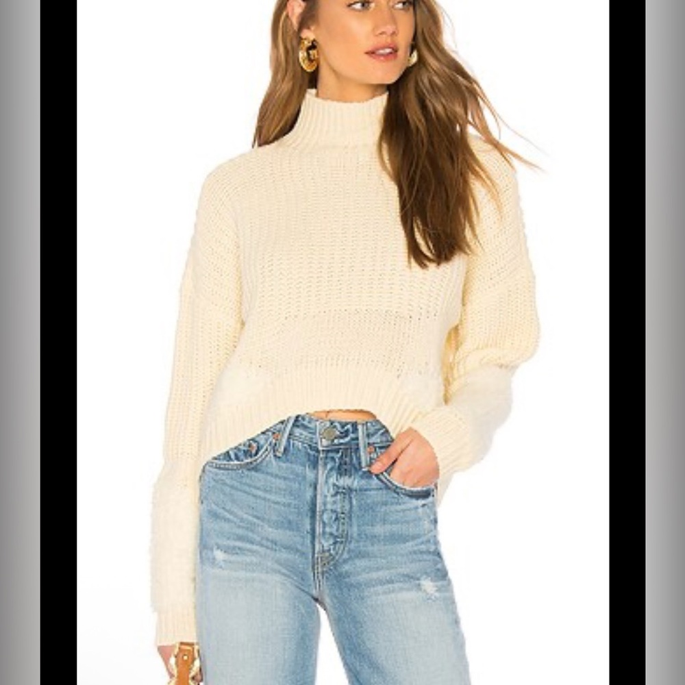 Tularosa Revolve‎ Cream Wool Blend Mock Neck Cable Knit Sherpa Crop Sweater XS